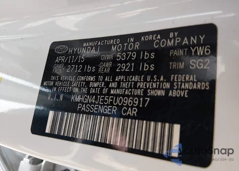 2015 Hyundai Genesis 3.8 из США, поврежденный, VIN KMHGN4JE5FU096917